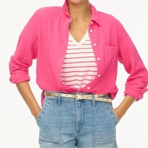 J. CREW WOMENS PINK BUTTON DOWN GAUZEY SHIRT PINK SMALL BY043